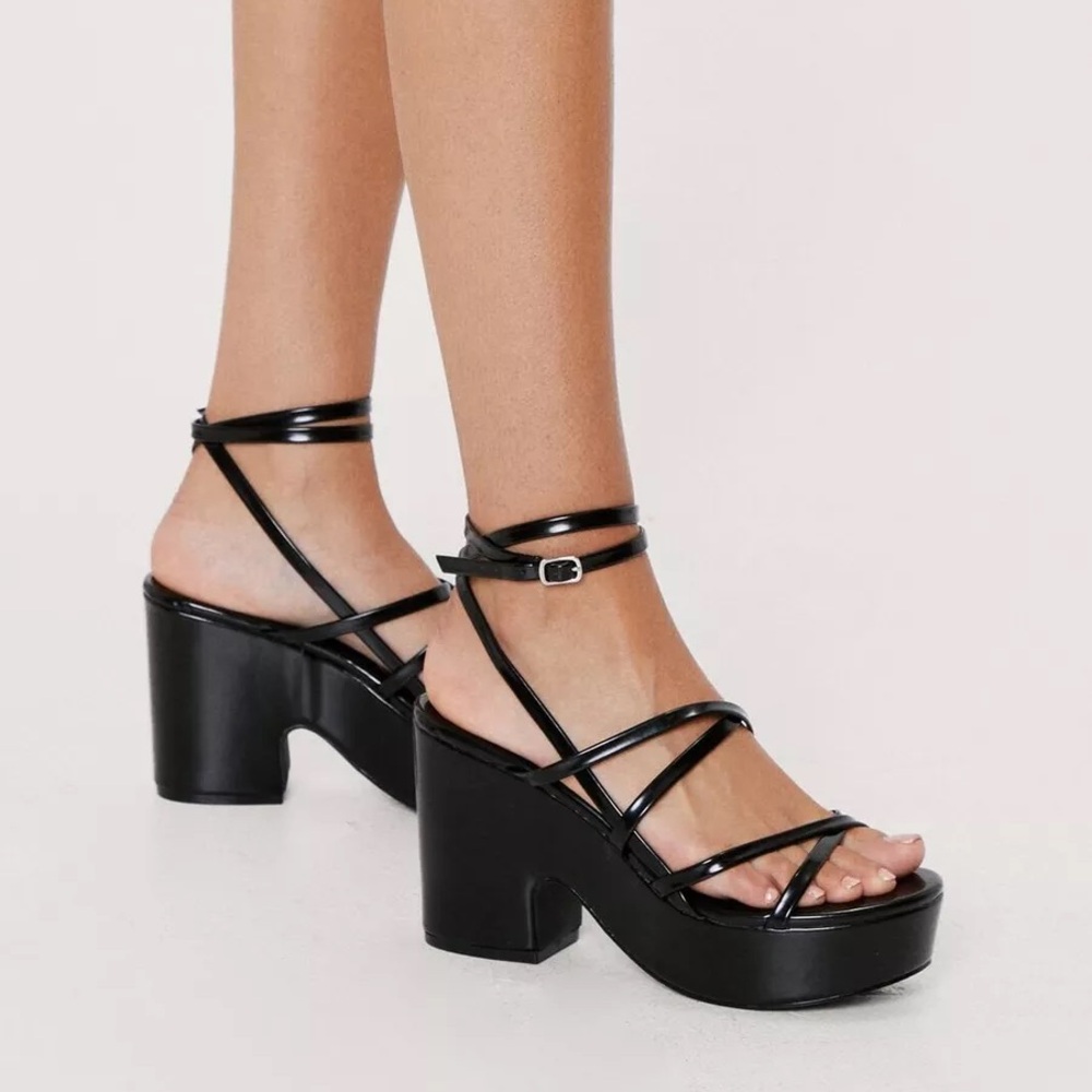 Nasty Gal Patent Faux Leather Strappy Platform Heels